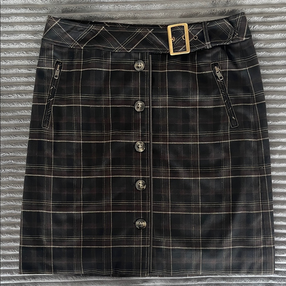 Elegant Black Plaid Pencil Skirt with Buckle